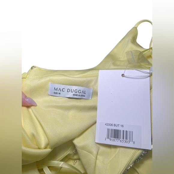 Mac Duggal New 42006 Yellow Multi Beaded Floral Gown Sz 16 NWT Spaghetti Strap - Picture 7 of 8